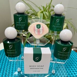 Greenbrier Sweetgrass Pine Travel Set 6 Ps 2oz Ea Bath Body BONUS Sachet